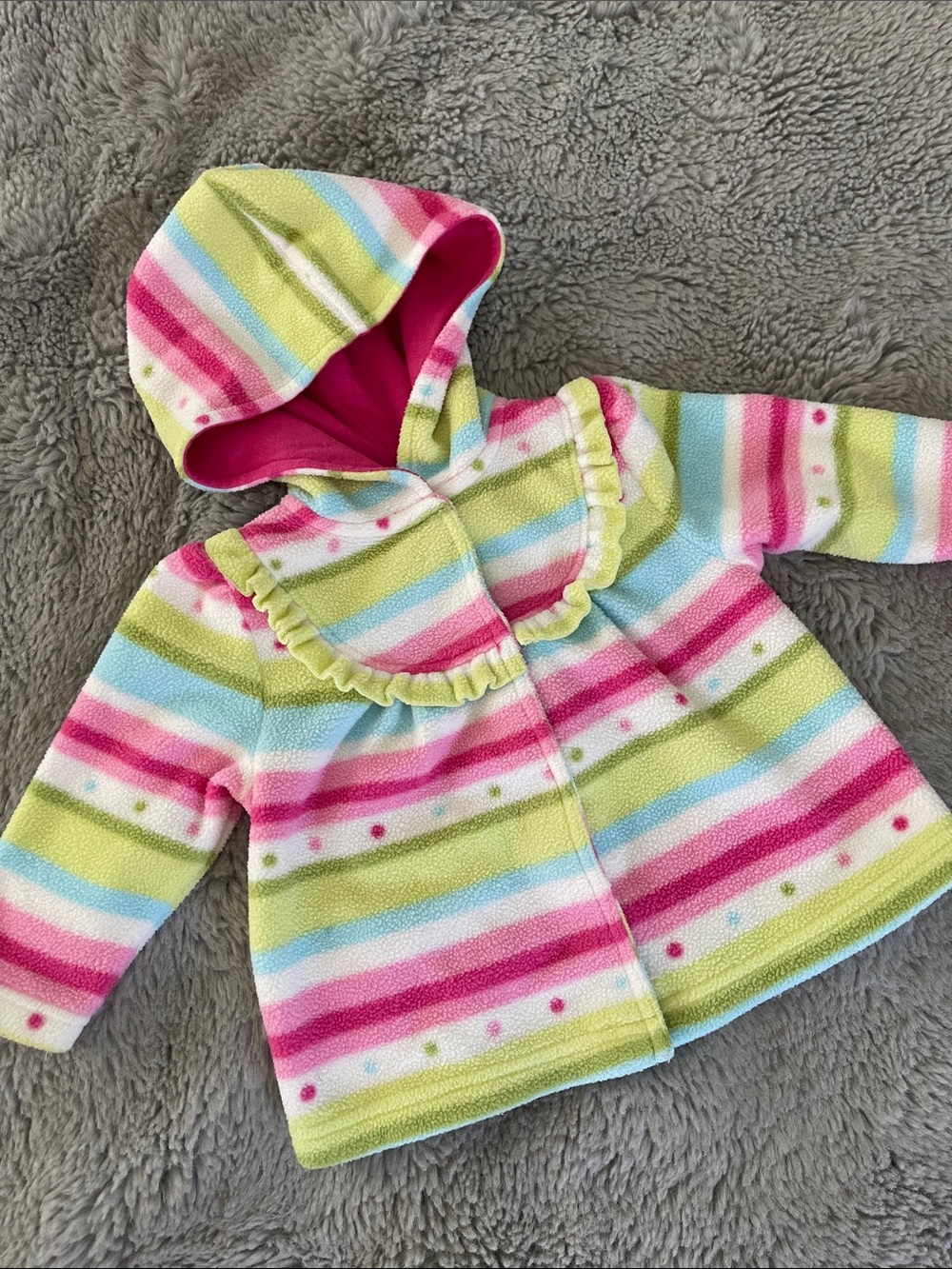 Vintage Gymboree Girls' Striped Hooded Fleece Jacket - Pink & Green Sz 6/12M